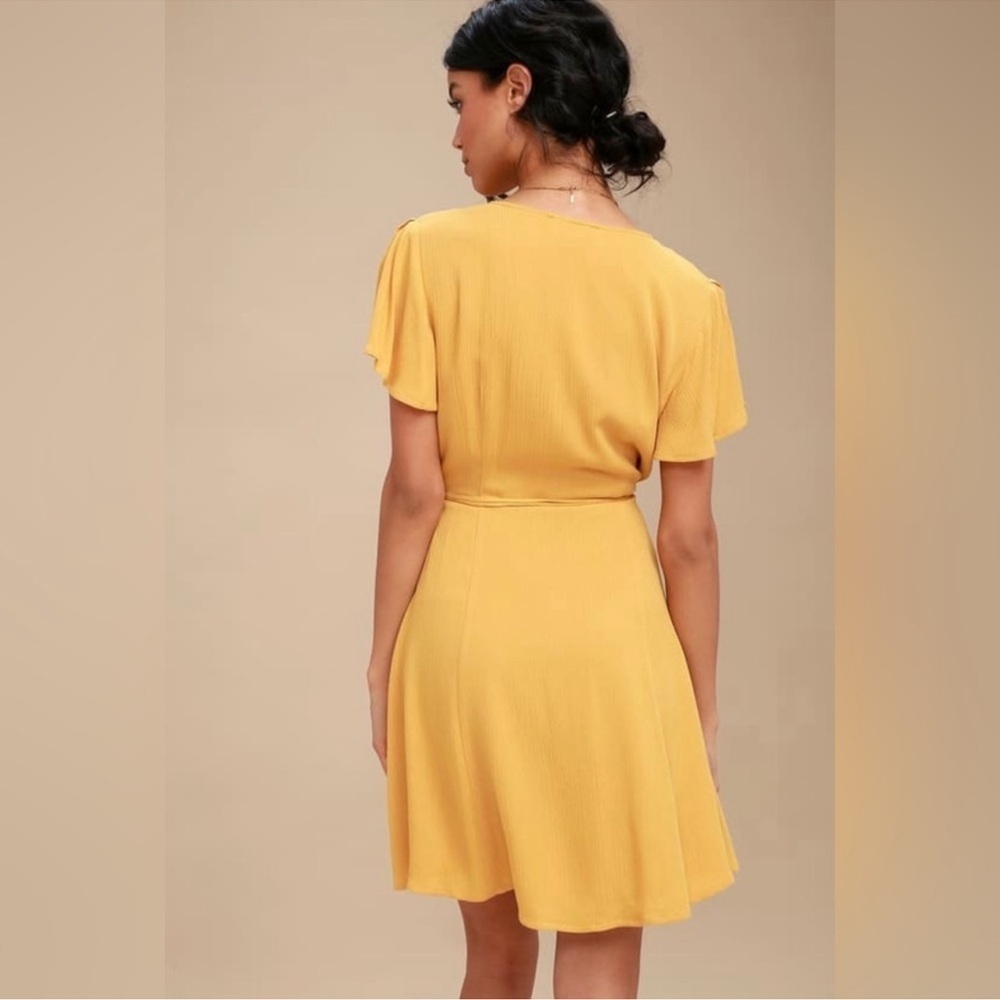 Lulu's Harbor Point Mustard Yellow Wrap Dress - Picture 3 of 8